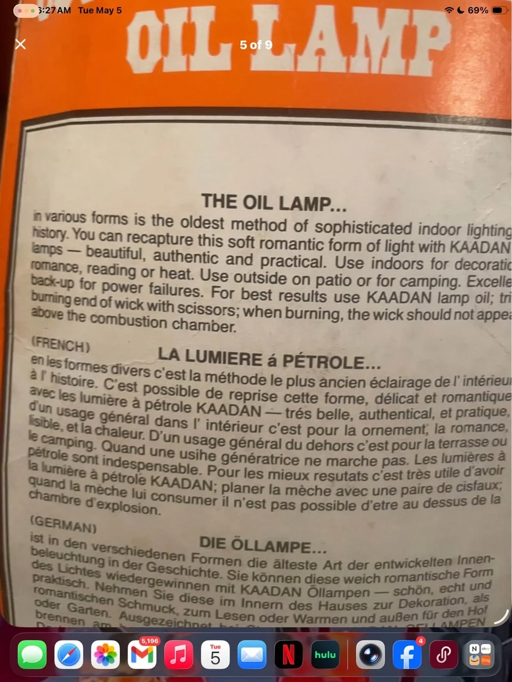 Kaaden Country Peddler Oli Lamp NIB